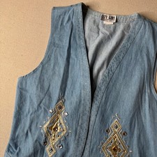 Vintage City Girl Nancy Bolen Denim Vest Light Wash Embellished Western Size Med