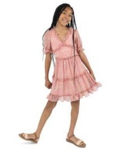 Rare Editions Big Girls V-Neck Floral-Clip-Dot-Chiffon Dress Necklace, 2