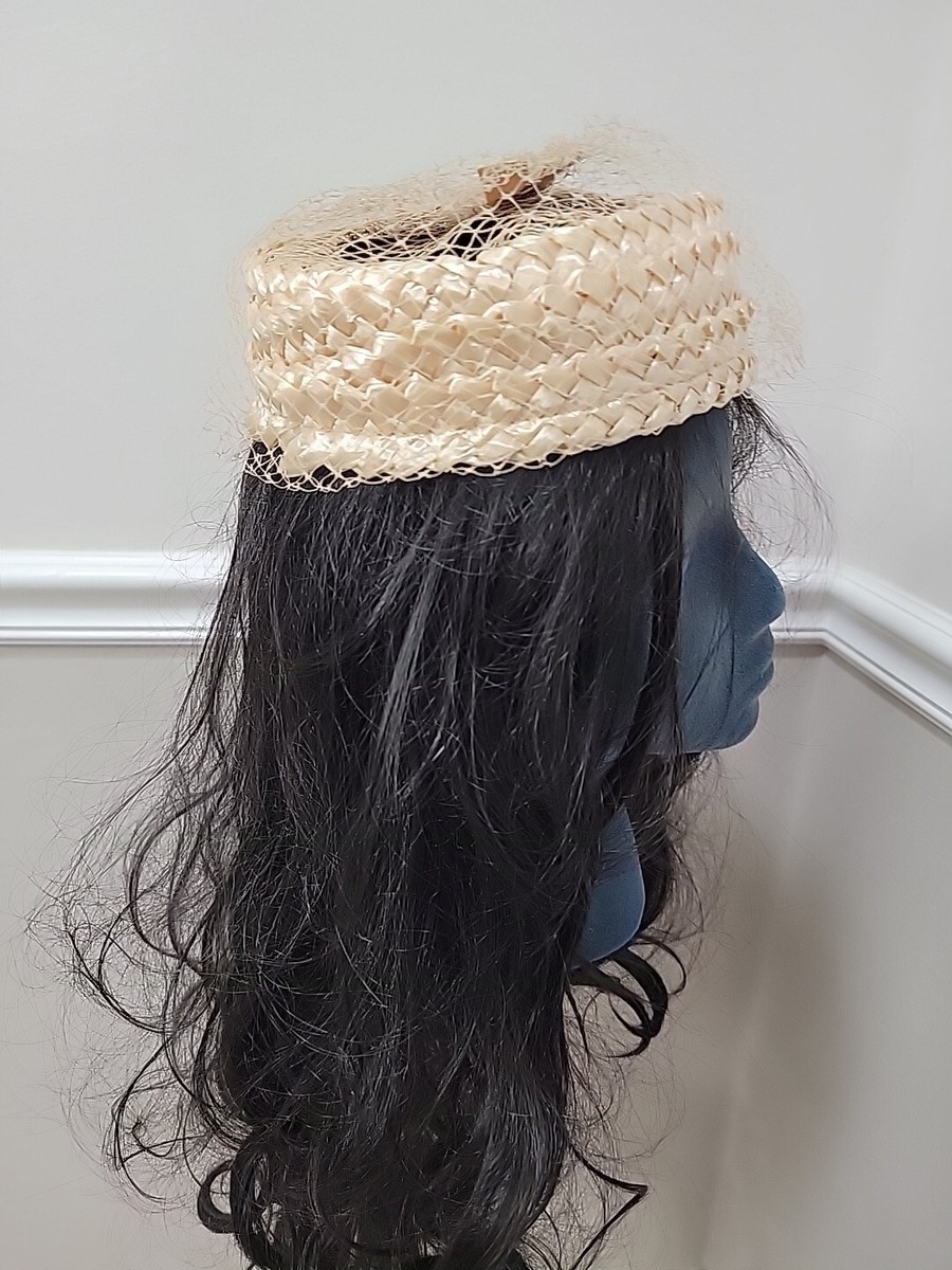 VINTAGE 1950'S & 60's Pillbox Hat Straw With Netting | eBay