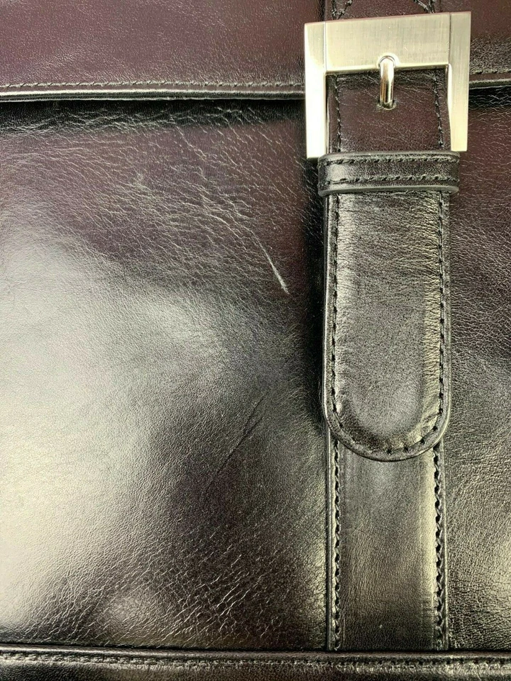 Maletín para portátil de cuero italiano de lujo Mancini Leather Goods 95897 negro Foto 2 de 4