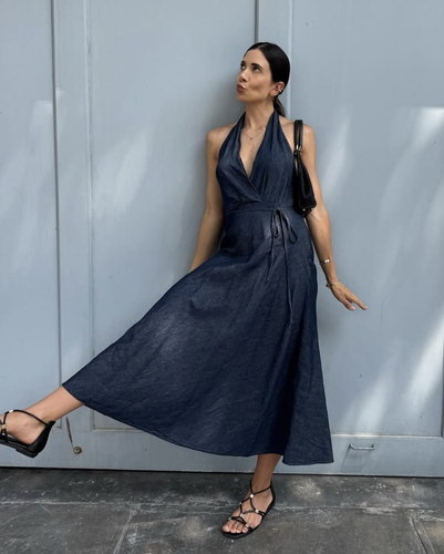 ZARA ZW Collection Blue Denim Halter Neck Midi Dress Size M Holiday 5216/241 - Picture 10 of 17