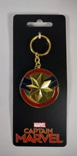 NEW - Marvel Captain Marvel Metal Spinning Keychain Gold Backpack Pull