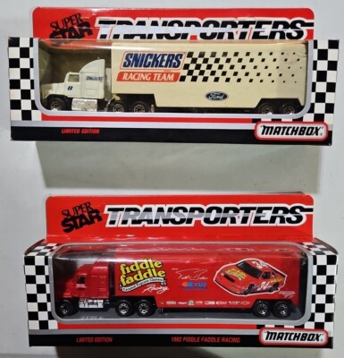 NEW MATCHBOX SUPER STAR TRANSPORTERS SNICKERS RACING & FIDDLE FADDLE BODINE r102