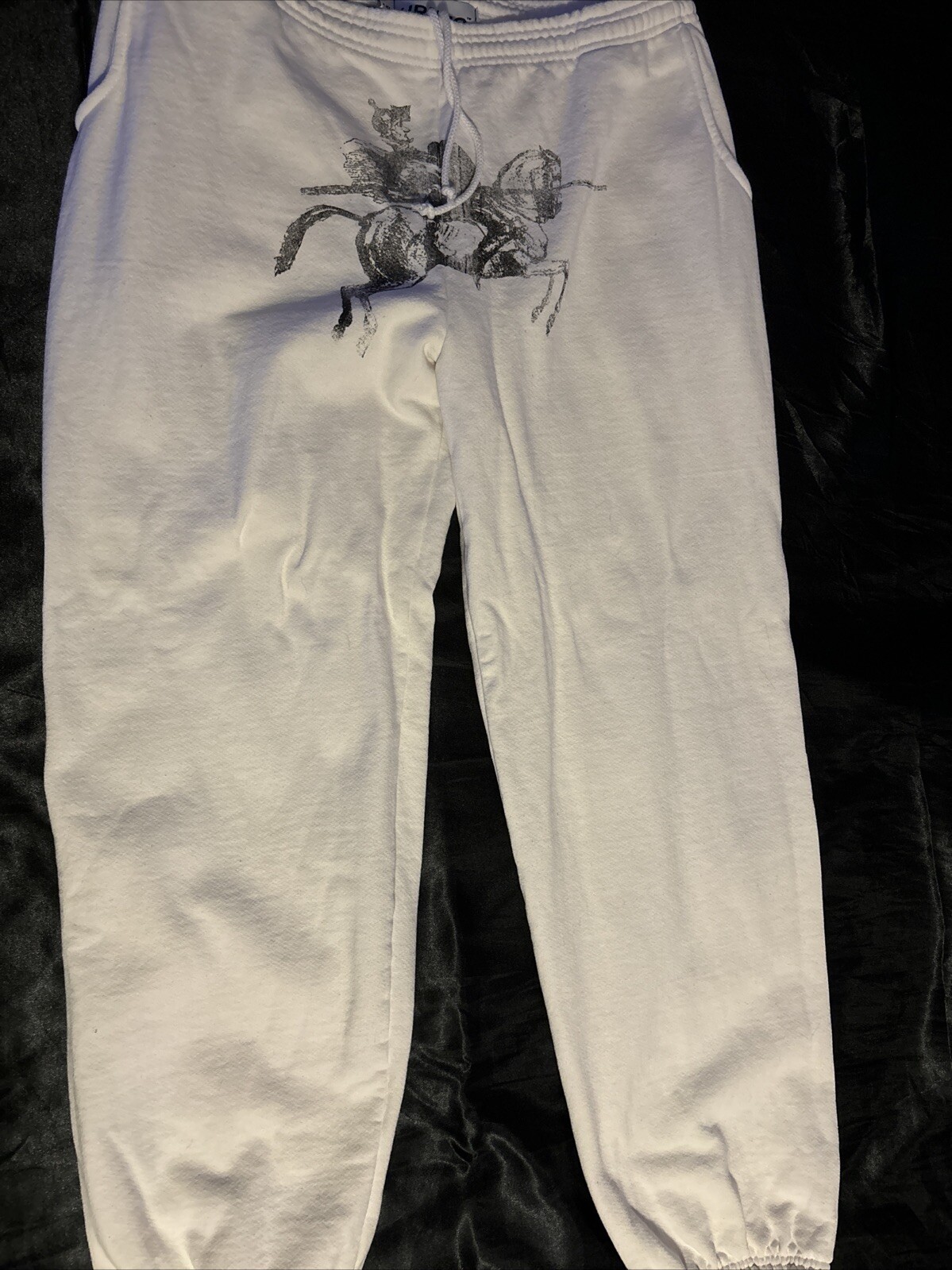 Authentic HRMTG White Sweatpants with Black Front Logo - 100% Cotton-image