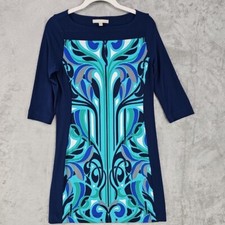 Banana Republic Shift Dress Womens Size PXS Blue Art Deco Jersey Knit Boat Neck