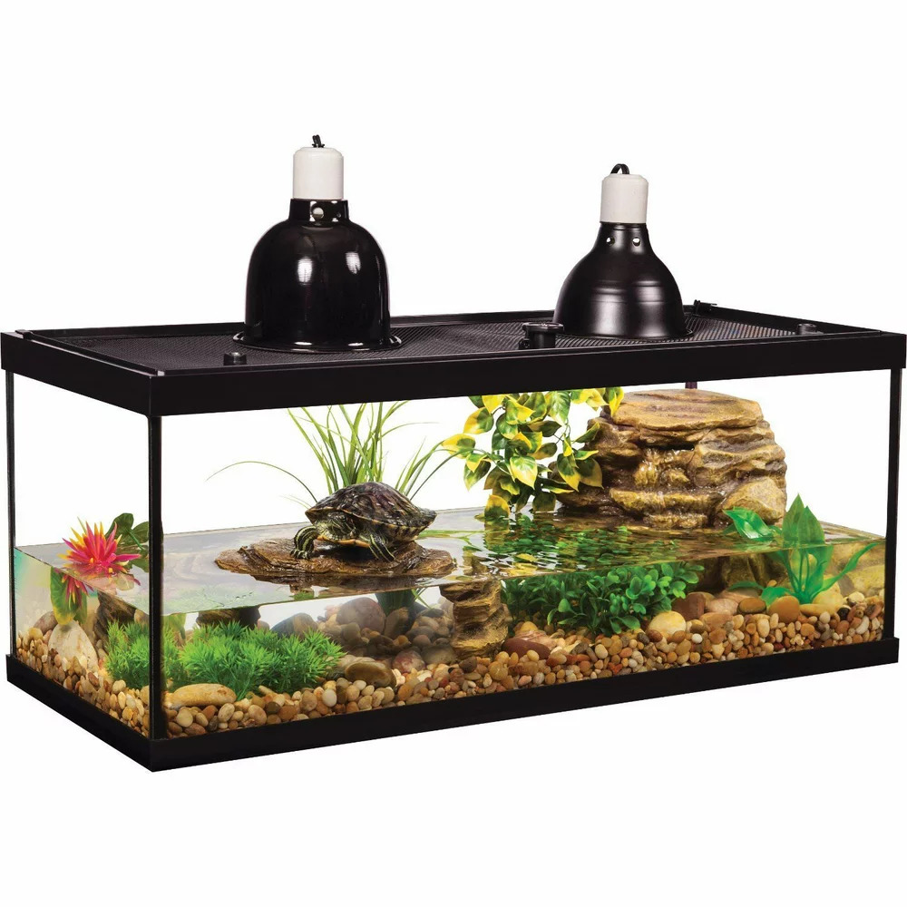 Turtle Tank Kit 20-Gallon Aquatic Reptiles Glass Tank W/Filer, Lamps, Decor
