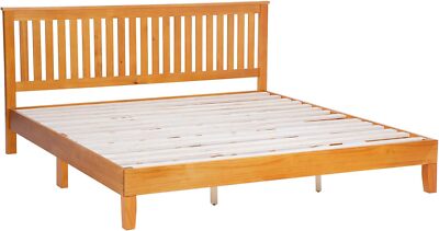 Wood Platform Bed Frame Solid Wood Foundation/Wood Slats Support with Headboard