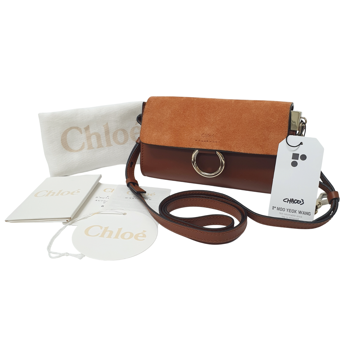 TARIFF FREE Chloe Faye Mini Shoulder TOBACCO Silver Hardware Barcode Tag  CHA003