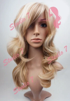 W27 Honigblond Bleichblond Highlight lange gewellte synthetische Perücke - Studio7-uk