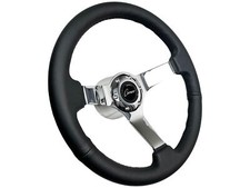 1967-68 Chevrolet Camaro 6-bolt Black Leather Solid Chrome Steering Wheel Kit