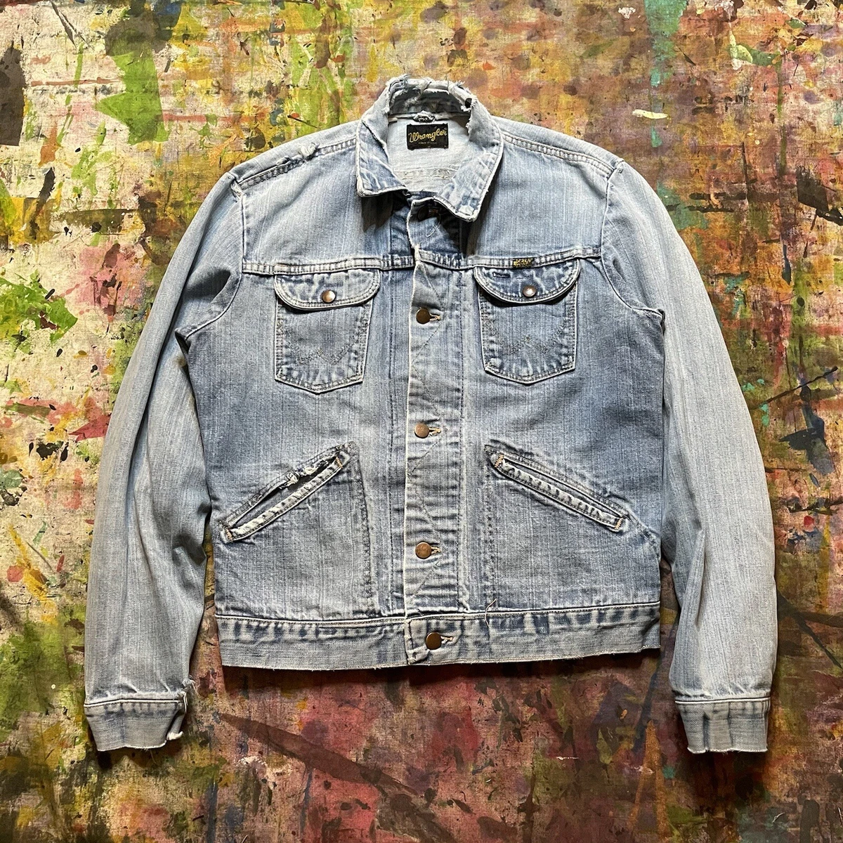 Vintage Wrangler Denim Trucker Jacket USA made 50’s 60’s Distressed Sanforized