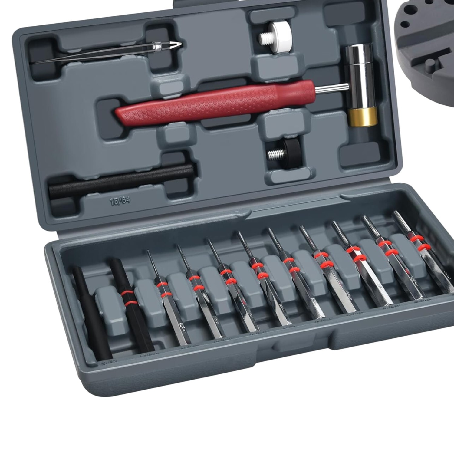Steel Roller Pin Punch Set with Hammer and Non-Slip Bench Block