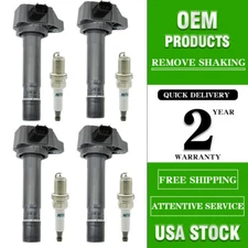 4 Ignition Coils & Platinum Spark Plug Pack For 2006-2011 Honda Civic 1.8L UF582