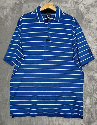 FootJoy Polo Shirt Mens XL Blue White Stripe Athletic Fit Rolling Ridge Waco TX