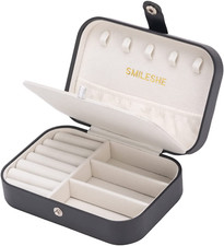 Smileshe Jewelry Box, PU Leather Small Portable Travel Case, 2 Layers Organizer