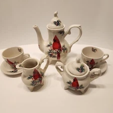 Lily Creek Cardinal Bird Winter Garden Miniature Tea Set 