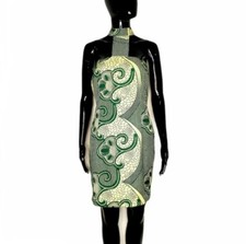 African Print Green and Beige Short Women Choker Dress