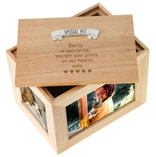 Deceased Cat & Kitten Large Oak Keepsake Photo Frame Memorial Remembrance Box