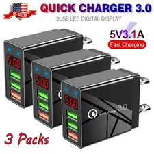 3Pack 3 Port Fast Quick QC 3.0 USB Hub Wall Charger Power Charge Adapter US Plug