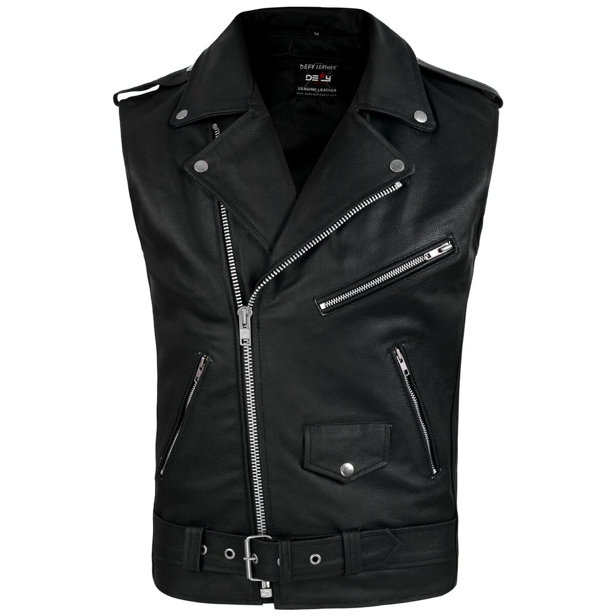 DEFY Men's Sleeveless Biker Style Classic Vest Belted Punk DEFY Men's Sleeveless Biker Style Classic Vest Belted Punk