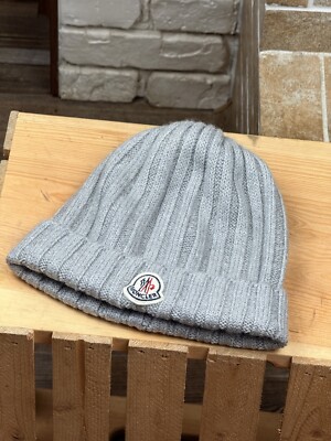 MONCLER グレー ビーニー UNI Mens Moncler Gray Wool Logo Beanie Hat OS | eBay