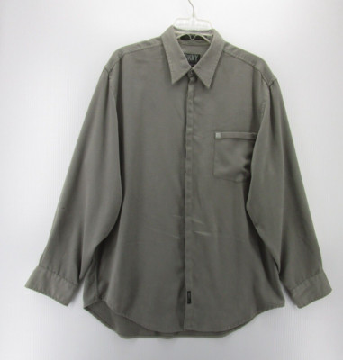 VINTAGE DKNY Shirt Men Large Gray Button Down Faux Suede Preppy