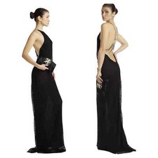 2002 Gianni Versace Couture Vintage Black Gown w/ Crystal Embellished Open Back