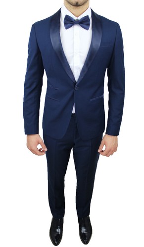 Full Dress Man Sartorial Slim Fit Blue Fitted Dress Tuxedo Satin | eBay