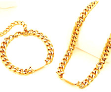 Gifts Women Gold Stainless Steel Chain Necklace and Bracelet Jewelry Set