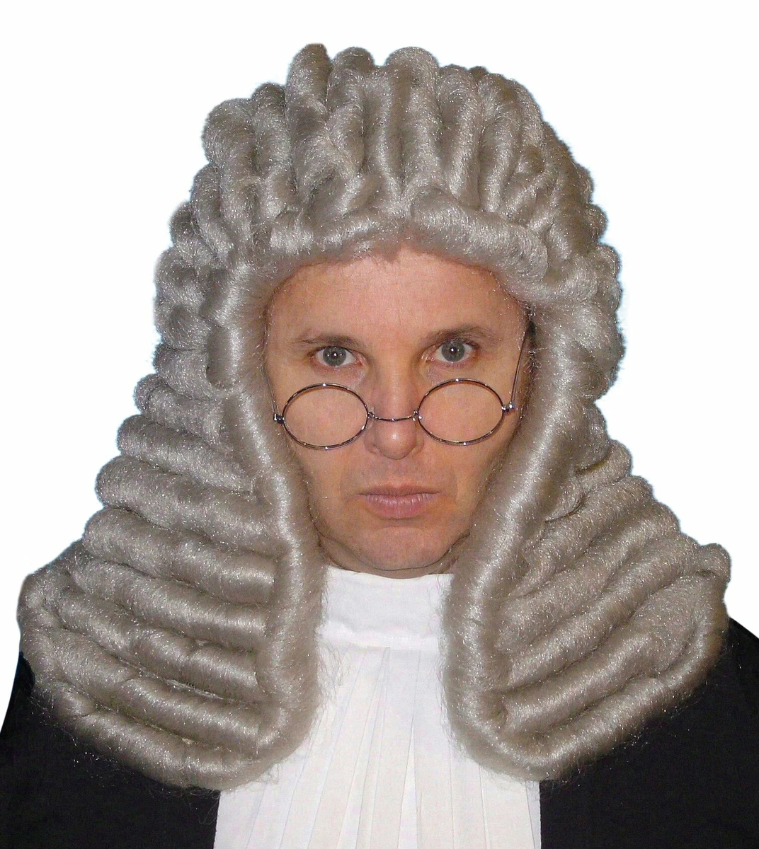Long Grey Curly Costume Judge Wig Colonial Barrister Men s Fancy