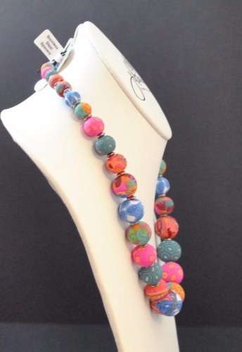 Jilzara Mosaic Elastic Medium Keepsake Necklace Polymer Clay Beads Handmade R2 - Picture 4 of 12
