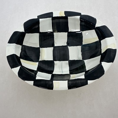 MacKenzie-Childs Courtly Check Steel Soap Dish Black White Bathroom Decor