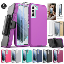 For Samsung Galaxy S21 Plus FE Ultra Case Rugged Cover Belt Clip Tempered Glass