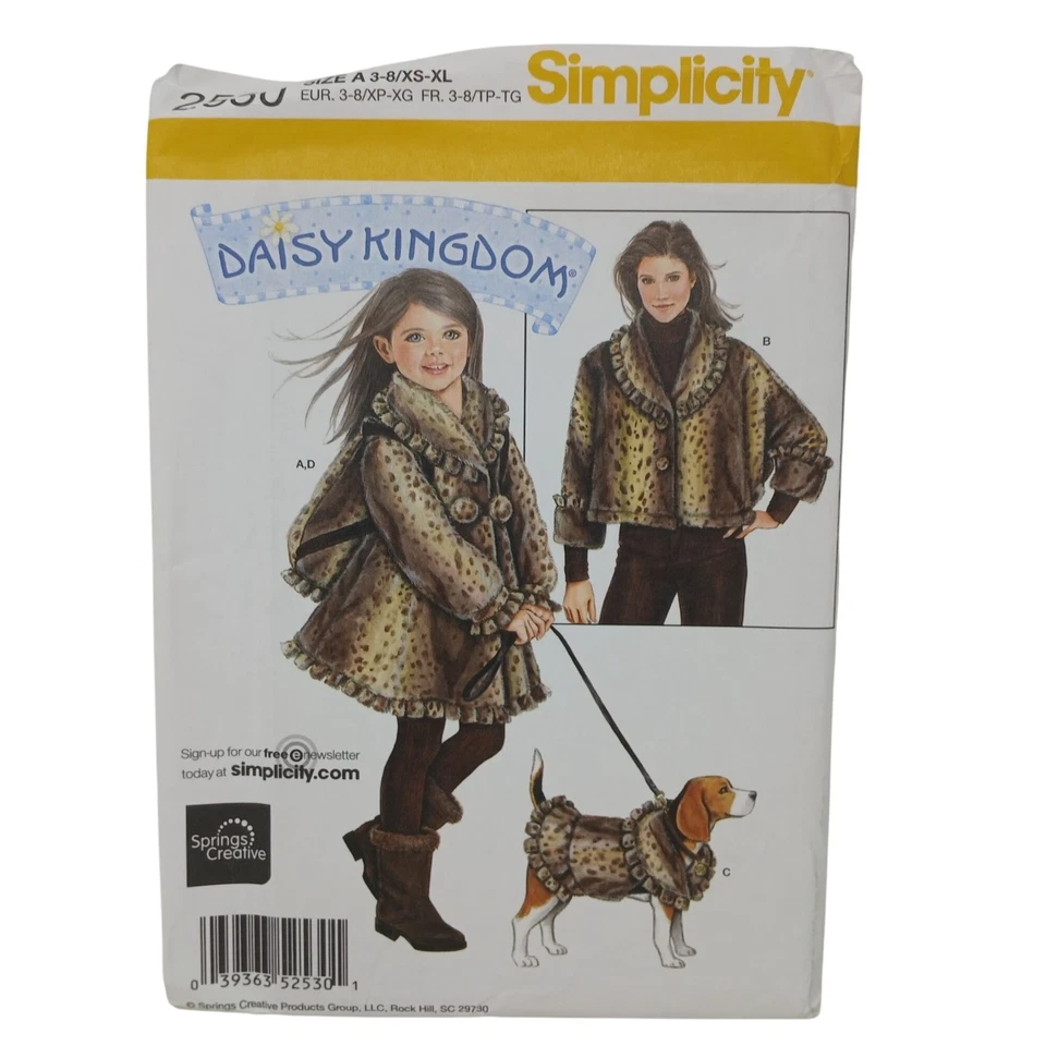 Simplicity 2530 Sewing Pattern Childs Coat Misses Jacket Dog Coat Sz A XS-XL D21 - Image 2 of 4