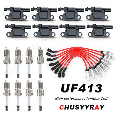 High performance Ignition Coil & Spark Plug & Wire fit Chevy GMC 5.3L 6.2L UF413