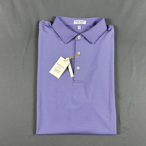 Peter Millar Golf Shirt Polo CS Summer Comfort Sleeve Logo Striped XL Purple