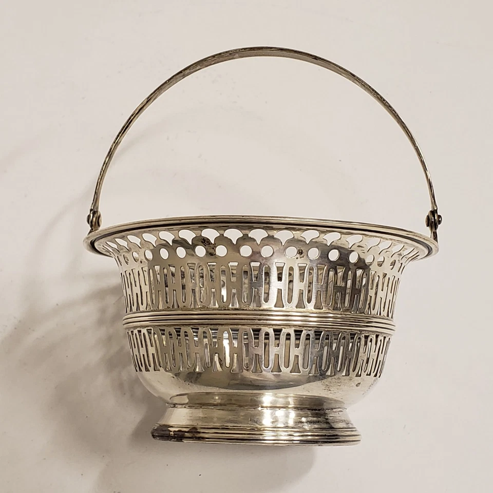 Vintage Antique Watson Co Sterling Silver Reticulated Basket Swing Handle  - Image 2 of 4