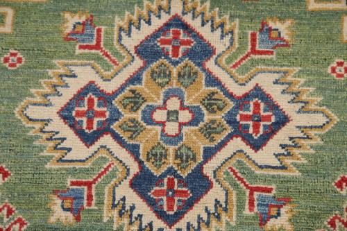 Green Geometric Super Kazak Handmade Area Rug Dining Room Carpet 7x10 - Picture 10 of 21