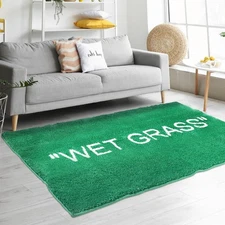 Wet Grass Rug for Bedroom-Non Slip Wet Grass Carpet for Living Room-Green