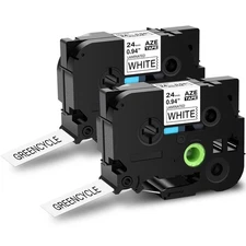 TZ TZe-251 Label Tape Replacement 24mm Black on White for Brother PTD600 2 Packs