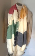 Hudson's Bay HBC Stripes Oversized Lightweight 100% Wool Scarf Shawl