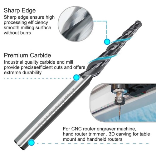 1.0mm 0.5mm 6mm Schaft Kegeliger Spiralfräser Kugelkopf Radius CNC Router Bit - Bild 16 von 24