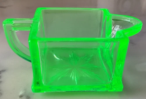 Vintage Green Uranium Depression Glass Small Square Creamer