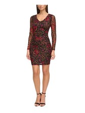 GUESS Womens Black Lined Long Sleeve V Neck Mini Party Body Con Dress 0