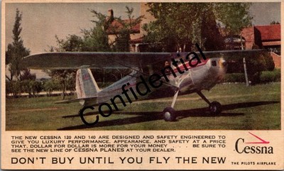1940s Or 50s Era New Cessna 120 & 140 Prop Airplane Advertising Postcard Y241