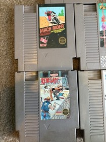 Nintendo NES Game Lot: Mach Rider, Renegade, Pac-Man (Tengen), Kung Fu, Super C
