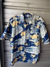 Vintage 90's OP Ocean Pacific Hawaiian Shirt Fish Sailboat Men's L Cotton