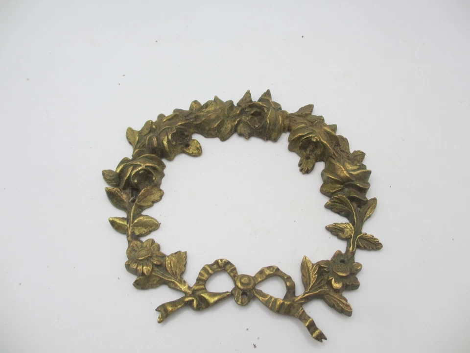 Victorian Brass Ormolu Furniture Hardware Mount French Antique Old Wreath 5.25"W - Image 2 of 4