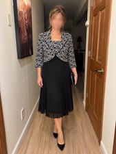 R M Collection Mother of Bride Dress Jacket Set Size 14 Fits 10/12 Black Sequin