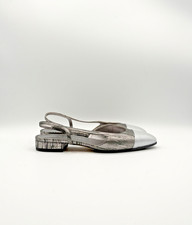 Chanel 2018 Silver Marbled Leather Cap Toe Slingback Flats Size EU 37